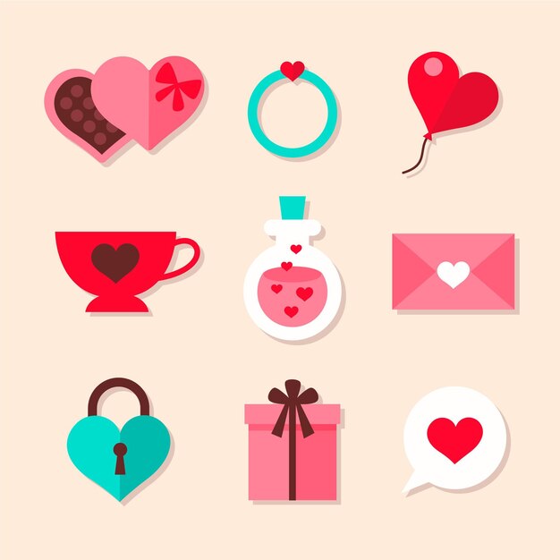 Colección de elementos de san valentín en diseño plano