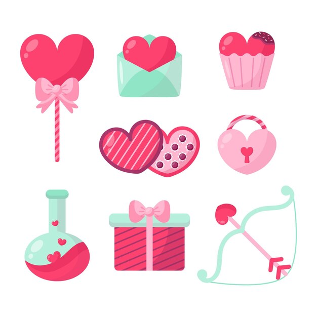 Colección de elementos de san valentín en diseño plano