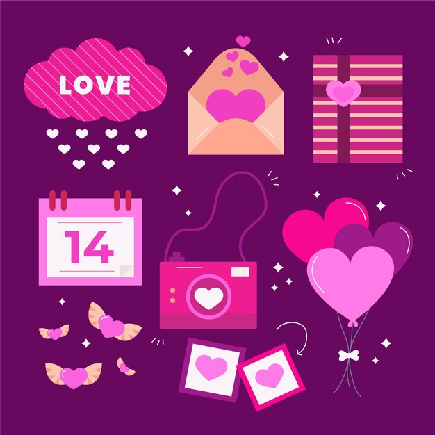 Colección de elementos de san valentín en diseño plano