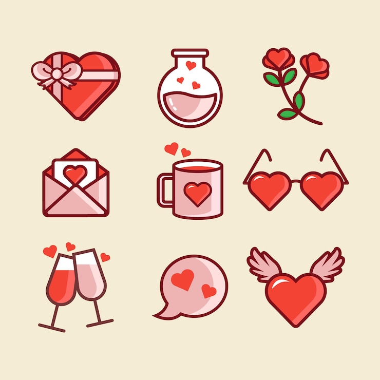 Vector gratuito colección de elementos de san valentín en diseño plano