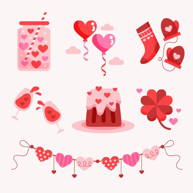 Vector gratuito colección de elementos de san valentín en diseño plano