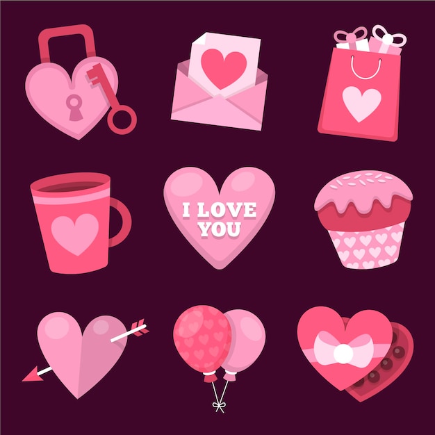 Colección de elementos de san valentín plana