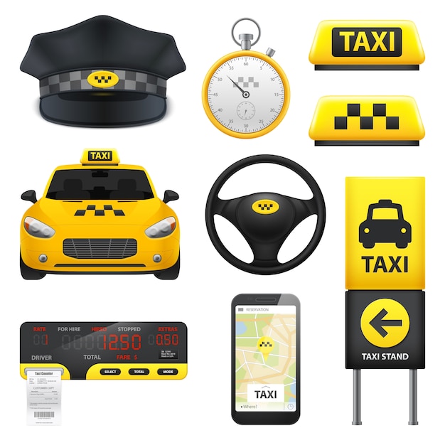 Vector gratuito colección de elementos de señal de taxi