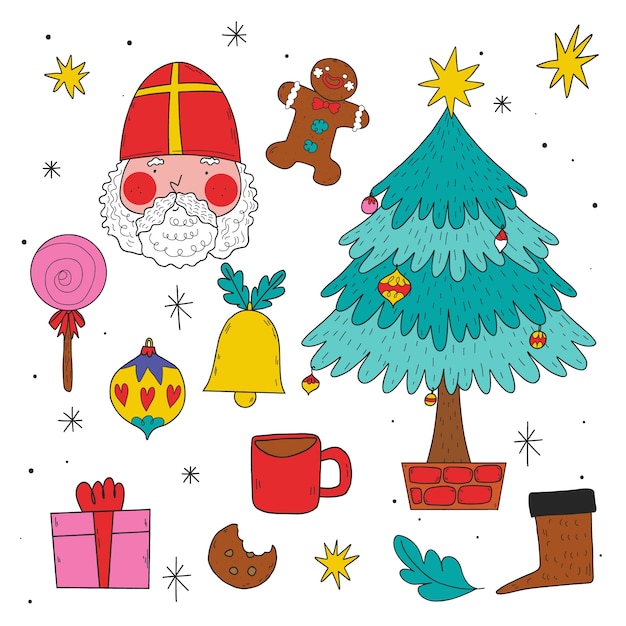 Colección de elementos de sinterklaas dibujados a mano