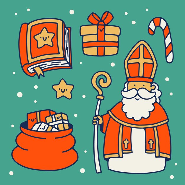 Colección de elementos de sinterklaas dibujados a mano