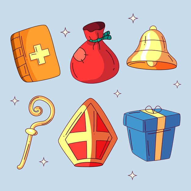 Colección de elementos de sinterklaas dibujados a mano