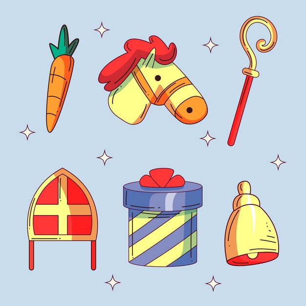 Colección de elementos de sinterklaas dibujados a mano
