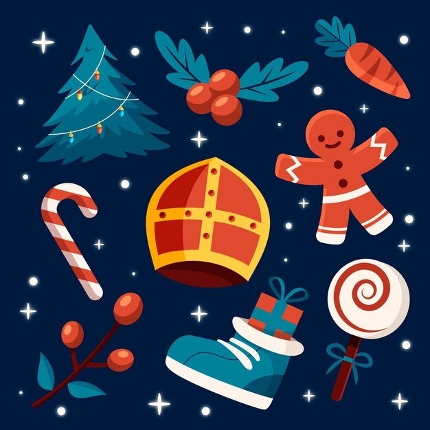 Colección de elementos de sinterklaas dibujados a mano