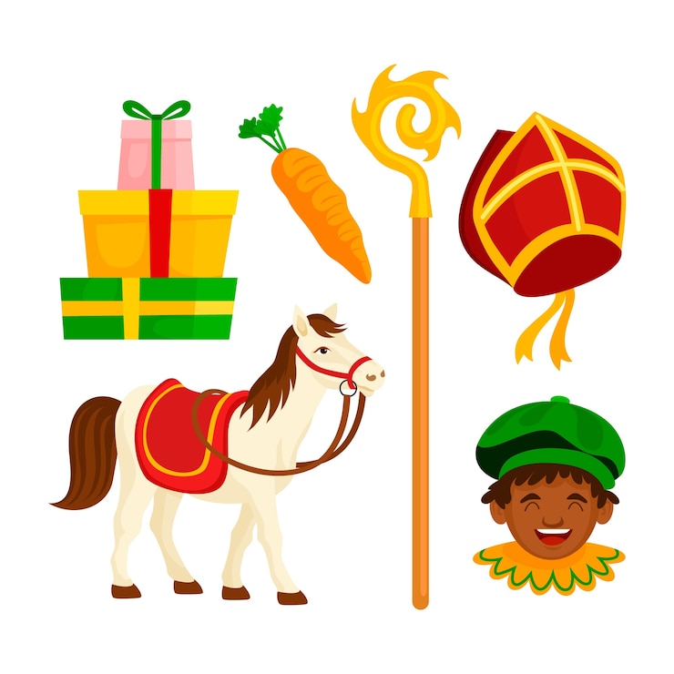 Vector gratuito colección de elementos sinterklaas planos