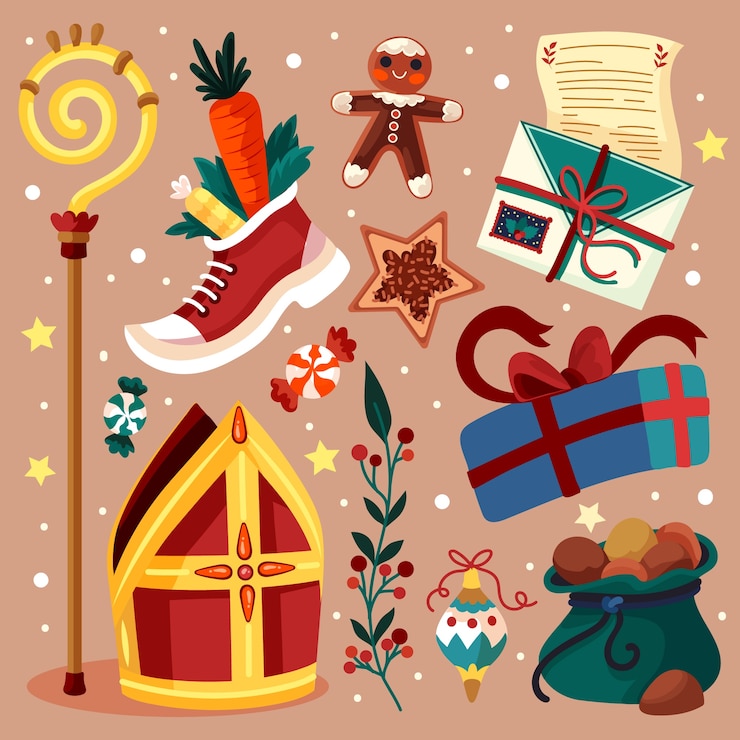 Vector gratuito colección de elementos sinterklaas planos