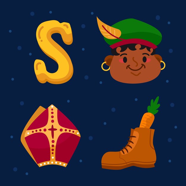 Colección de elementos sinterklaas planos
