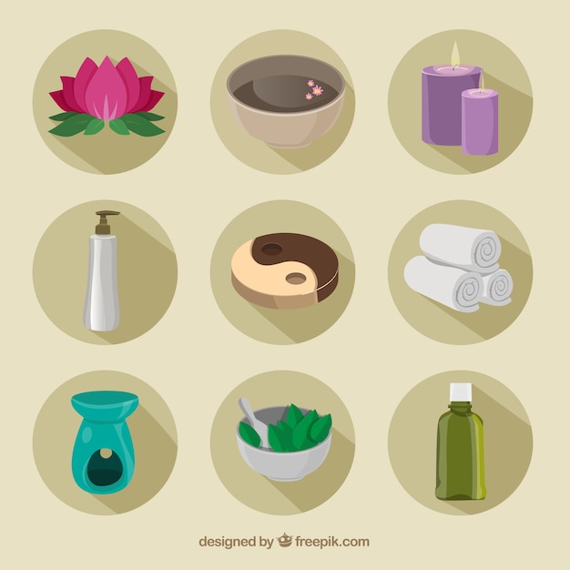 Colección de elementos de spa en diseño plano