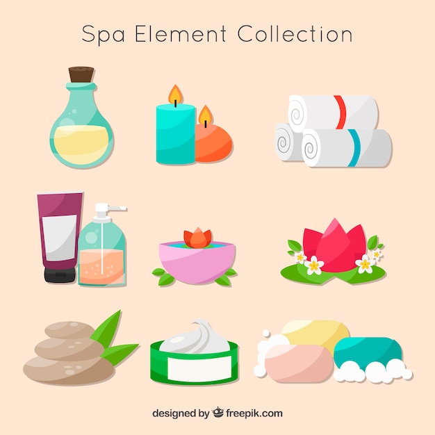 Colección de elementos de spa en diseño plano