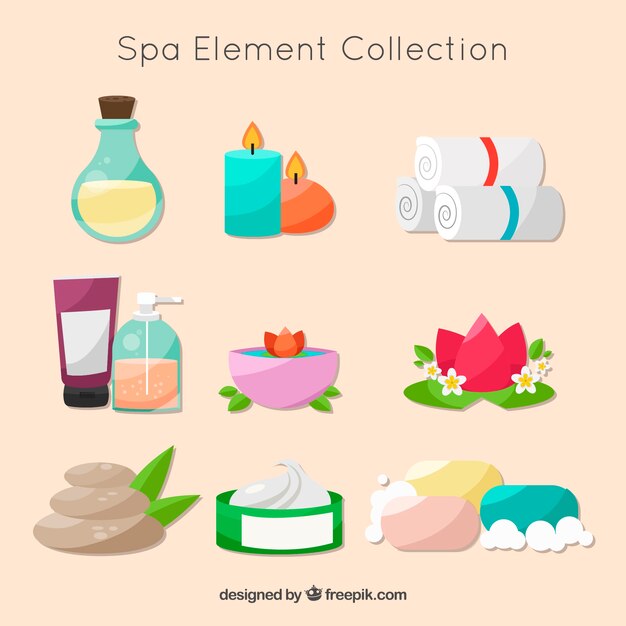 Colección de elementos de spa en diseño plano
