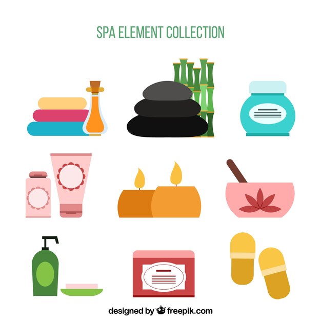 Colección de elementos de spa en diseño plano