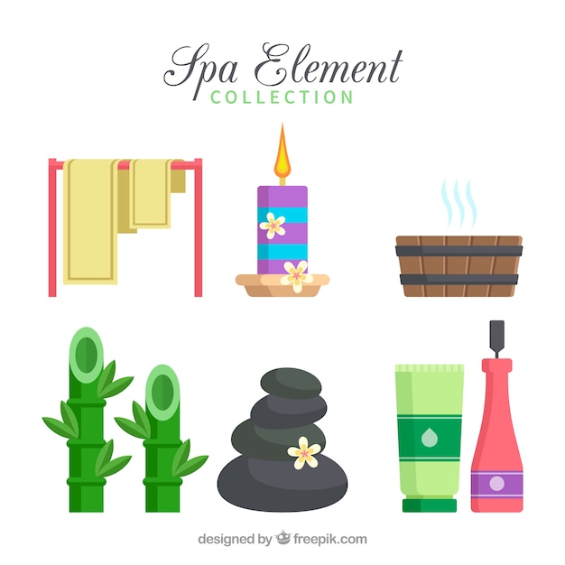 Colección de elementos de spa en diseño plano