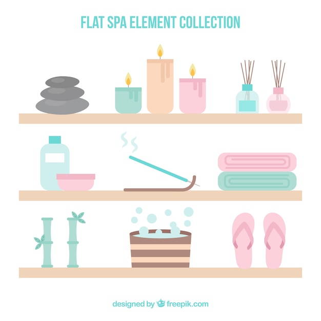 Colección de elementos de spa en diseño plano