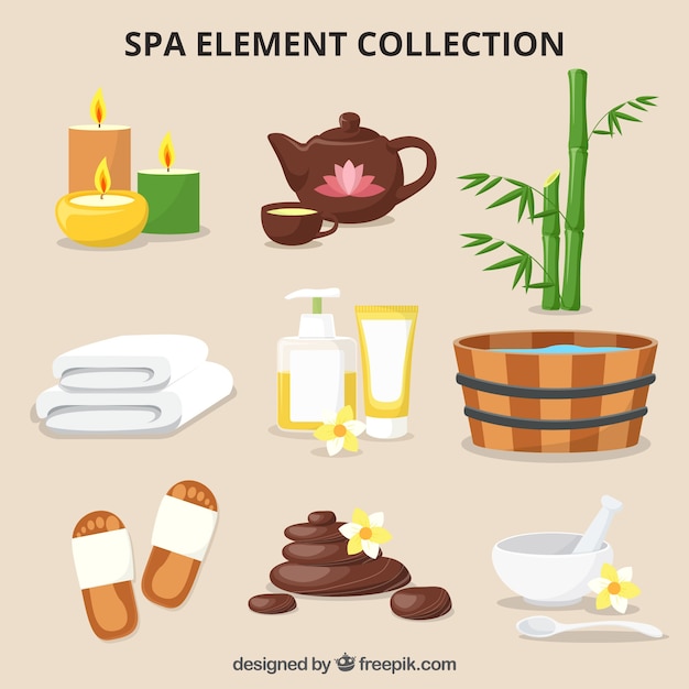 Colección de elementos de spa en diseño plano