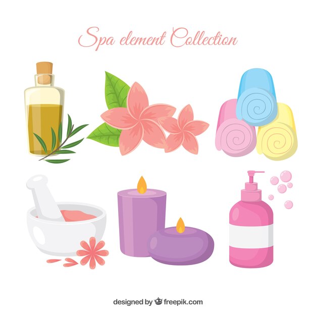 Colección de elementos de spa en diseño plano