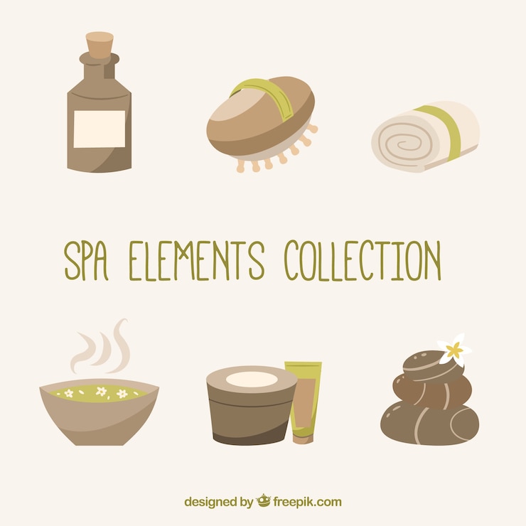 Vector gratuito colección de elementos de spa con líquidos aromáticos