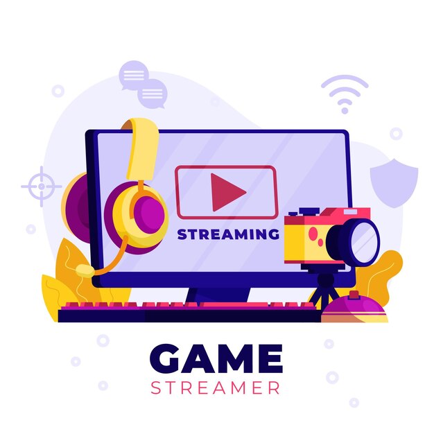 Colección de elementos de streamer de juego plano orgánico