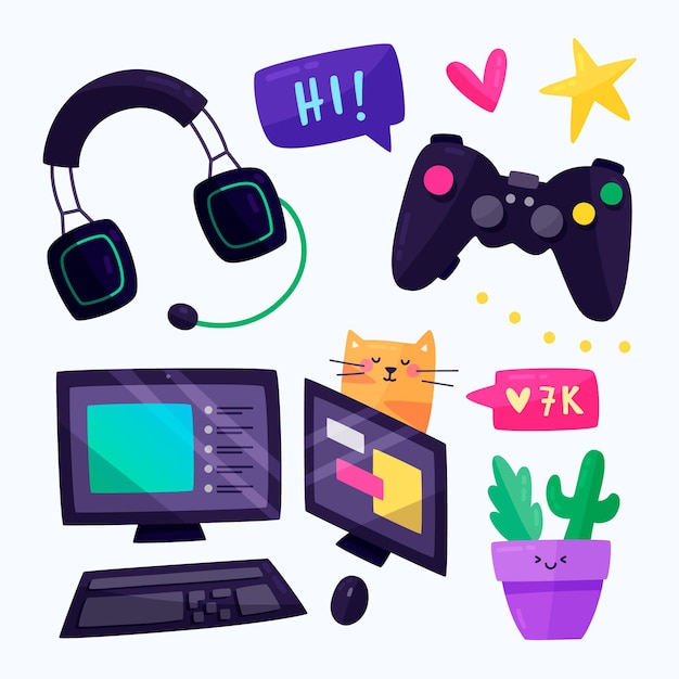 Vector gratuito colección de elementos de streamer de juego plano orgánico