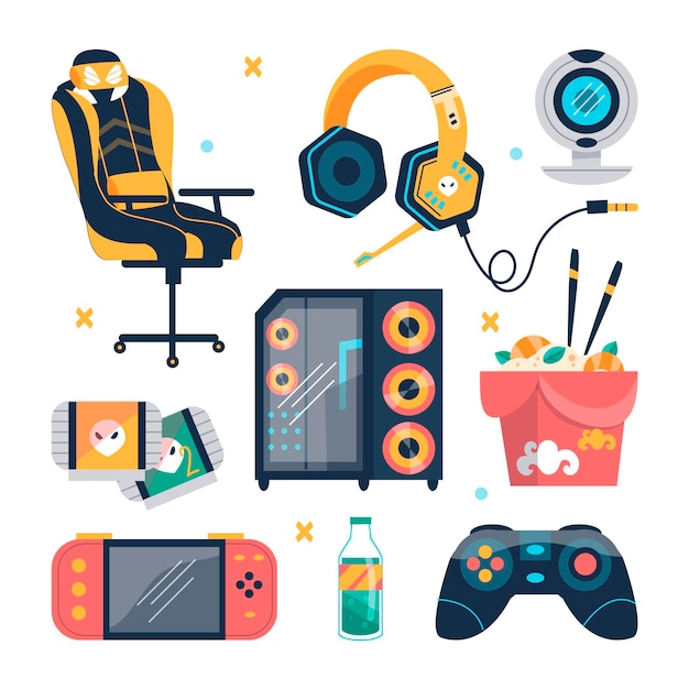 Colección de elementos de streamer de juego plano orgánico