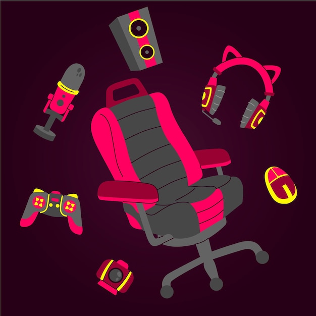 Colección de elementos de streamer de juego plano orgánico