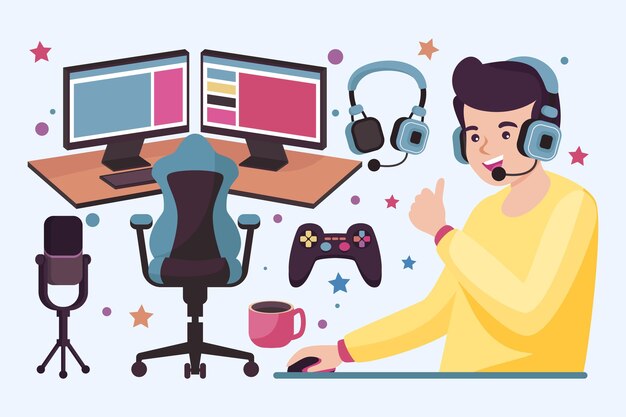 Colección de elementos de streamer de juego plano