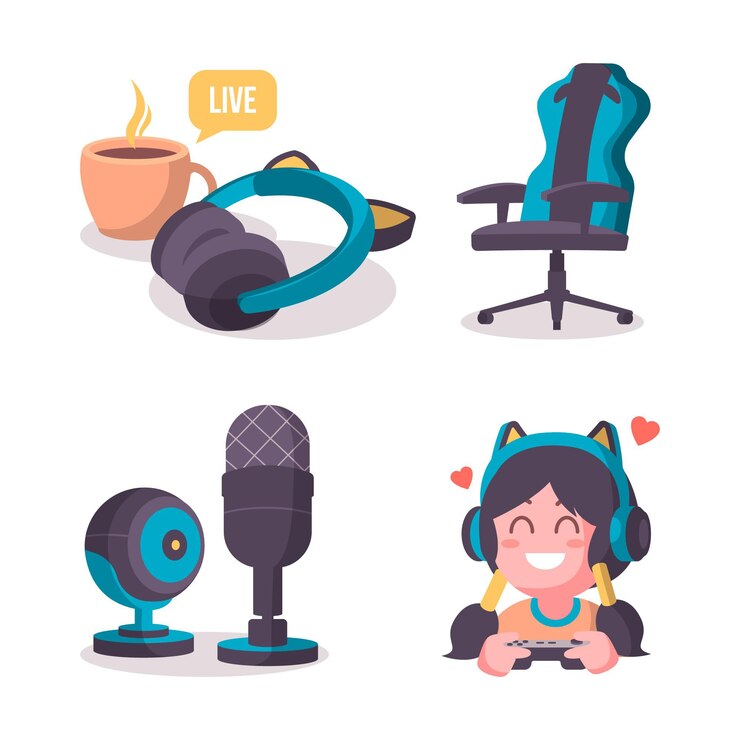 Vector gratuito colección de elementos de streamer de juego plano