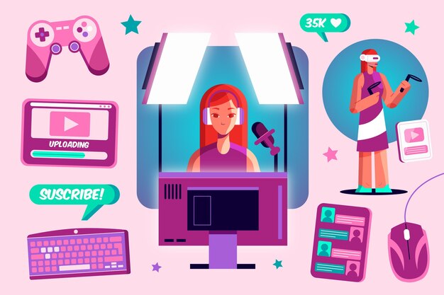 Colección de elementos de streamer de juego plano