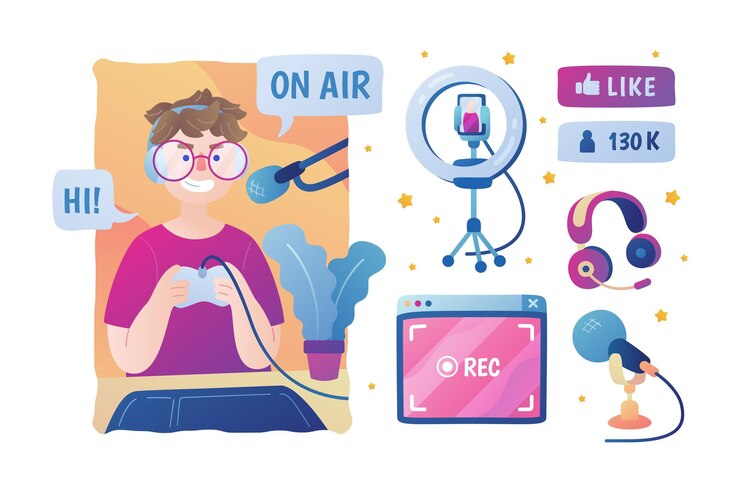 Vector gratuito colección de elementos de streamer de juego plano