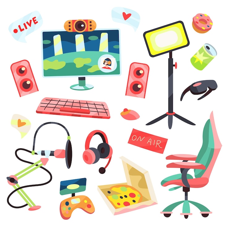 Vector gratuito colección de elementos de streamer de juegos de dibujos animados