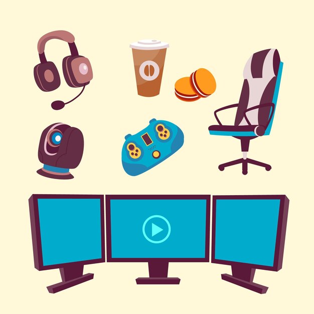 Colección de elementos de streamer de juegos de dibujos animados