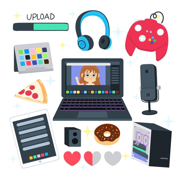 Colección de elementos de streamer de juegos de dibujos animados