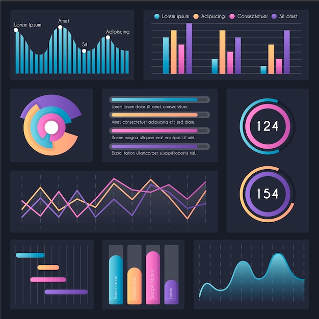 Colección de elementos del tablero de infografía