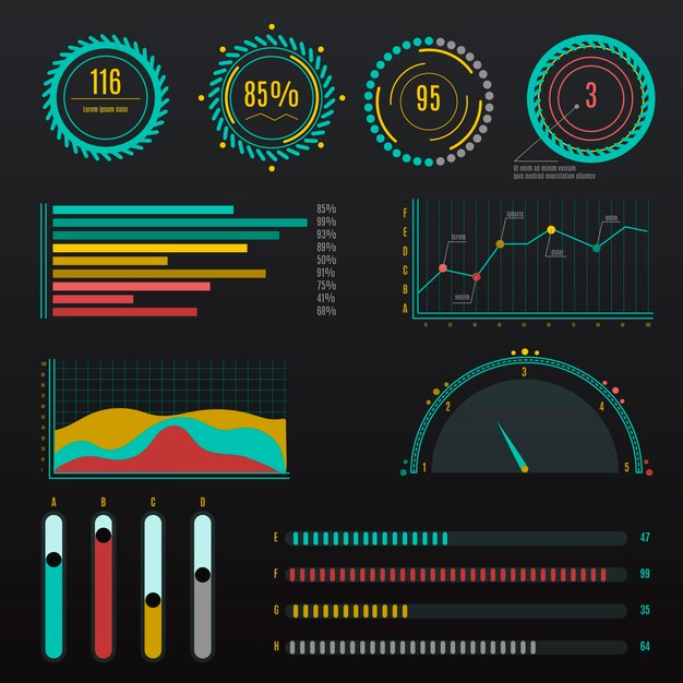 Colección de elementos del tablero de infografía