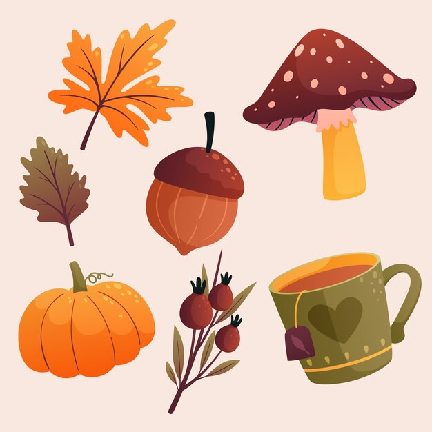 Colección de elementos de temporada de otoño degradados