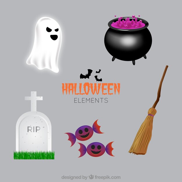 Colección de elementos típicos de halloween en diseño realista