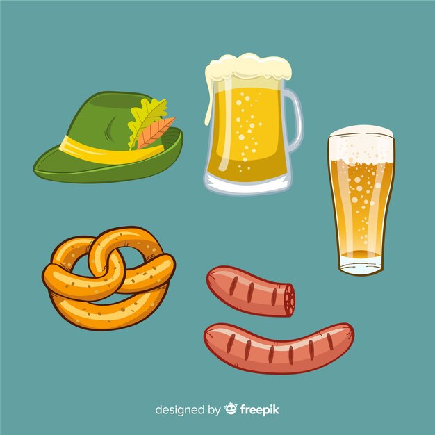 Colección de elementos tradicionales del oktoberfest dibujados a mano