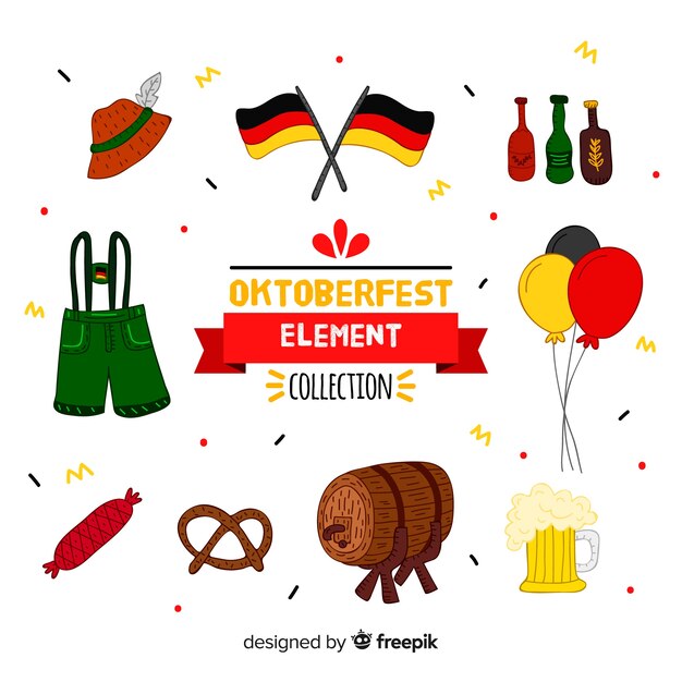 Colección de elementos tradicionales del oktoberfest dibujados a mano
