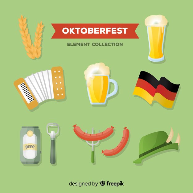 Colección de elementos tradicionales del oktoberfest con diseño plano