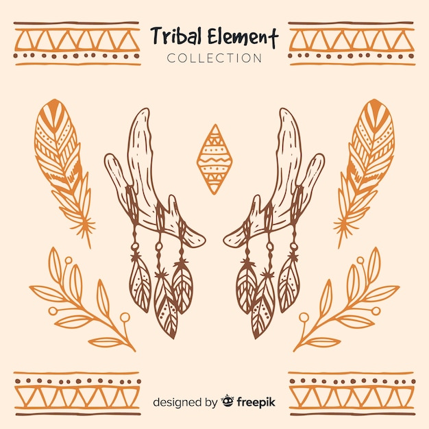 Colección elementos tribales dibujados a mano