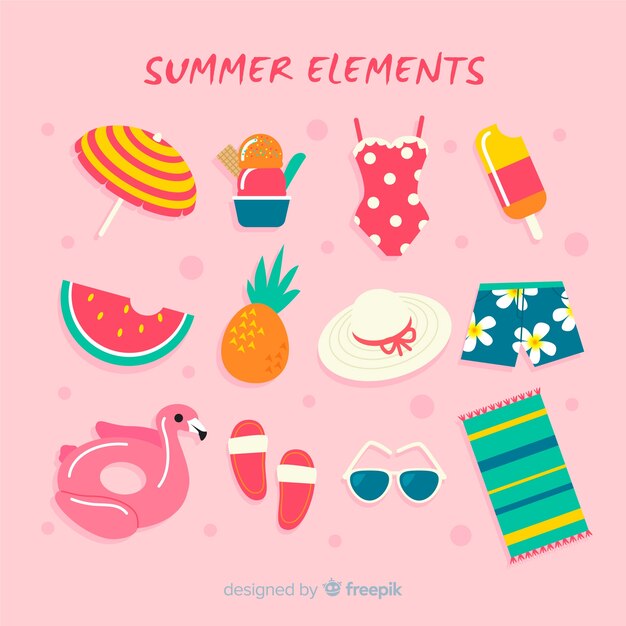 Colección de elementos veraniegos