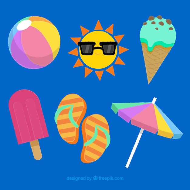 Vector gratuito colección de elementos de verano con colores