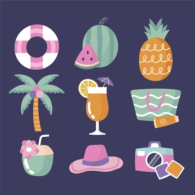 Colección de elementos de verano dibujados a mano