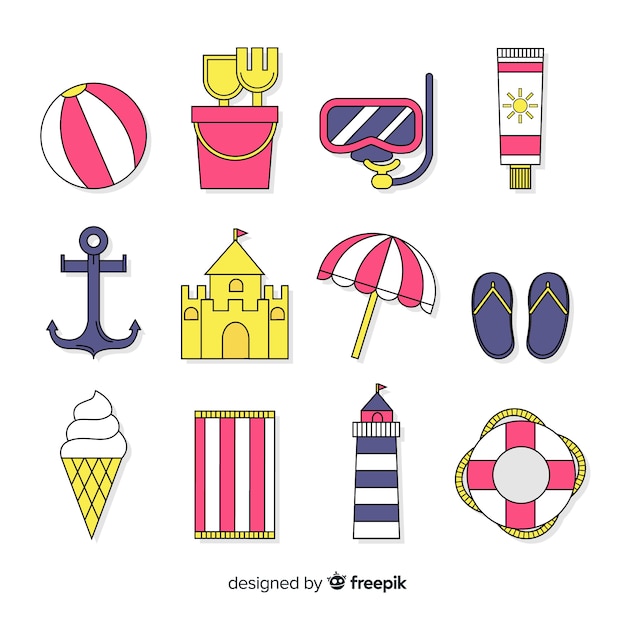 Colección de elementos de verano dibujados a mano