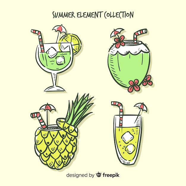 Colección de elementos de verano dibujados a mano