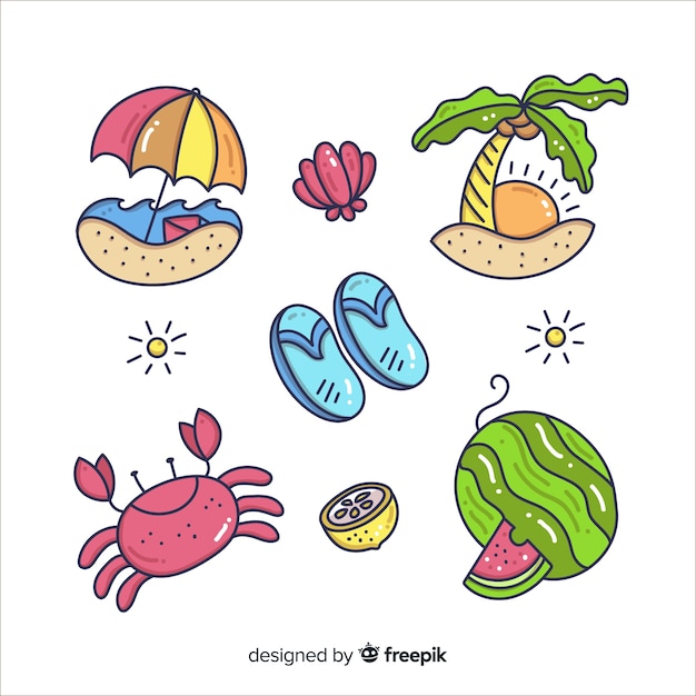 Colección de elementos de verano dibujados a mano