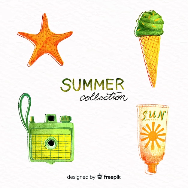 Colección de elementos de verano dibujados a mano